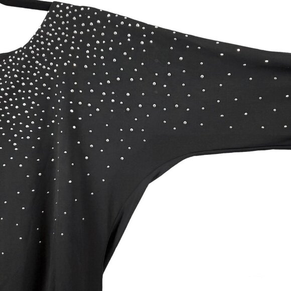❤️361 White House Black Market Silver Studded 3/4 Dolman Sleeve Black Ruched Top - Picture 6 of 8
